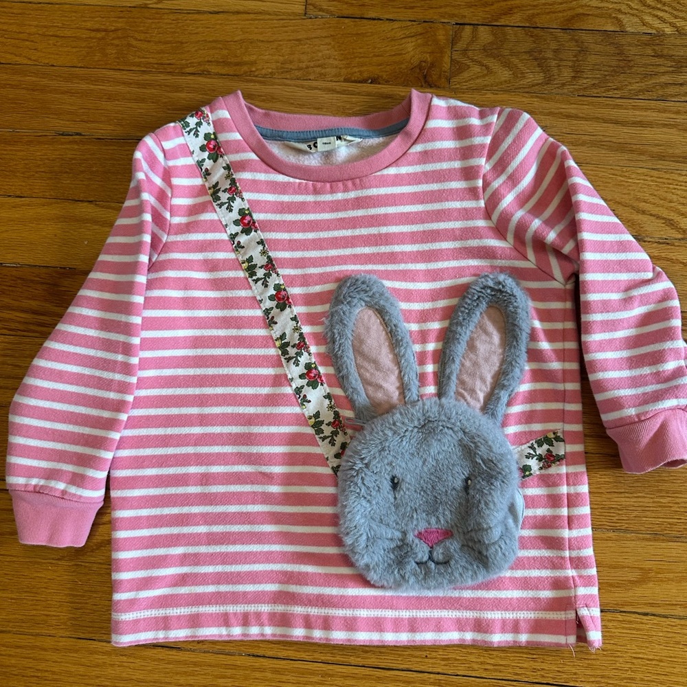 Mini Boden Pink Striped Kids Tunic Bunny Design